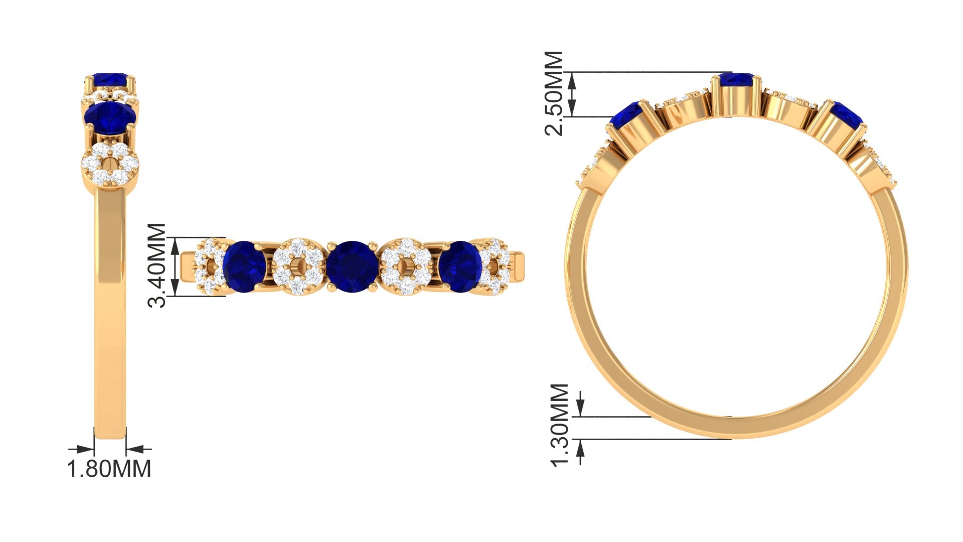 Blue Sapphire and Diamond Semi Eternity Ring Blue Sapphire - ( AAA ) - Quality - Rosec Jewels