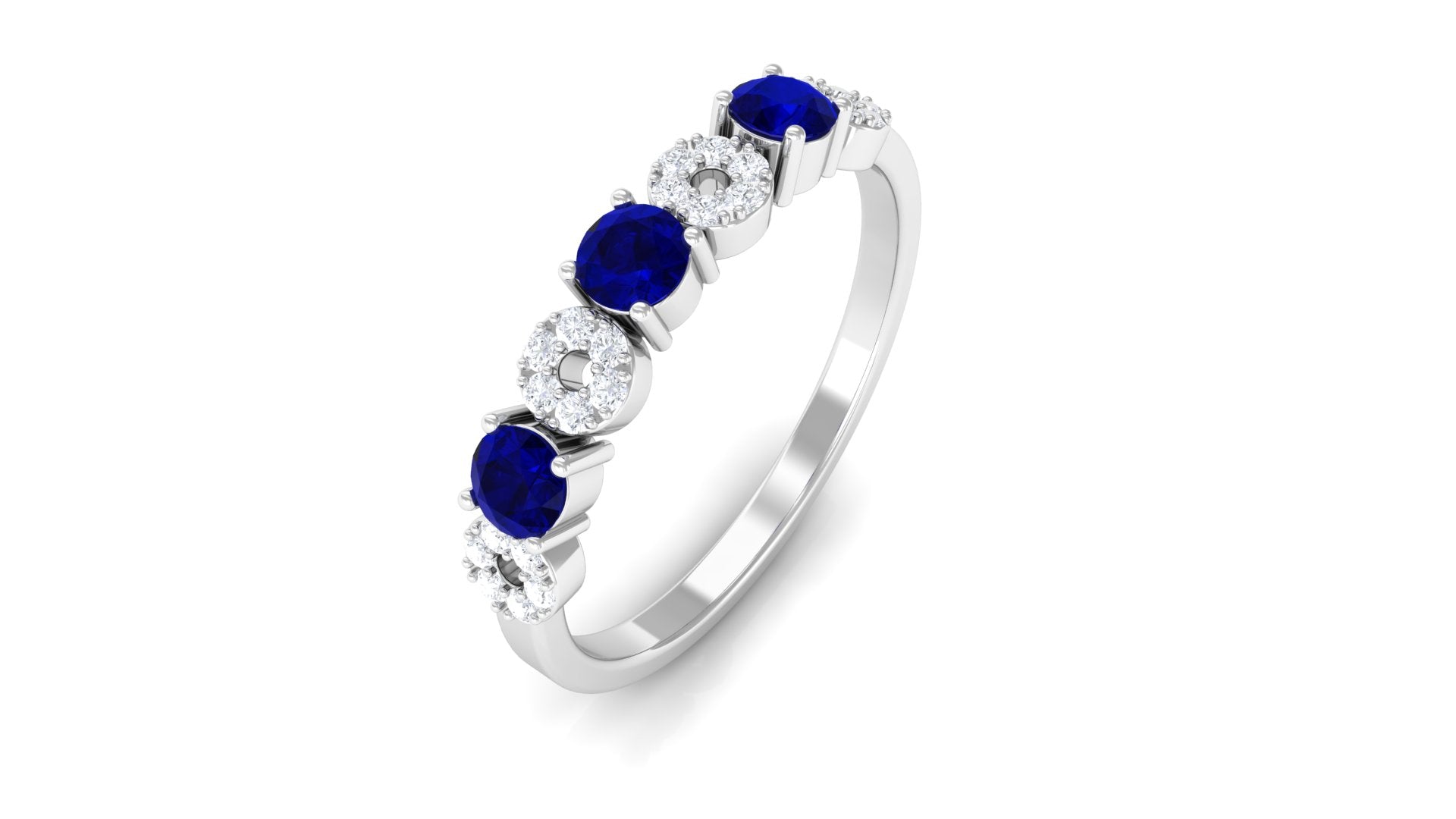 Blue Sapphire and Diamond Semi Eternity Ring Blue Sapphire - ( AAA ) - Quality - Rosec Jewels