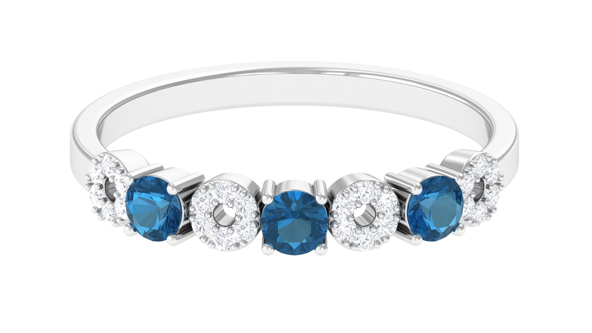 London Blue Topaz and Diamond Semi Eternity Ring London Blue Topaz - ( AAA ) - Quality - Rosec Jewels