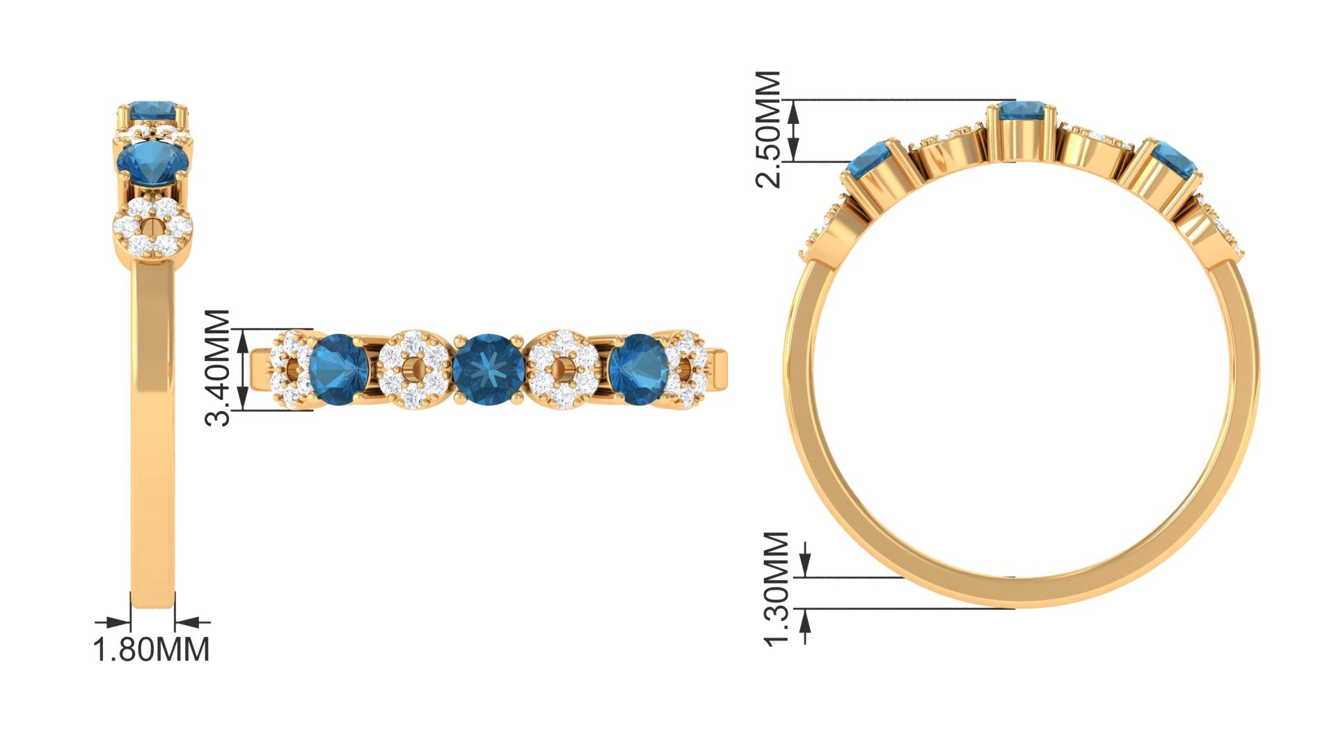 London Blue Topaz and Diamond Semi Eternity Ring London Blue Topaz - ( AAA ) - Quality - Rosec Jewels