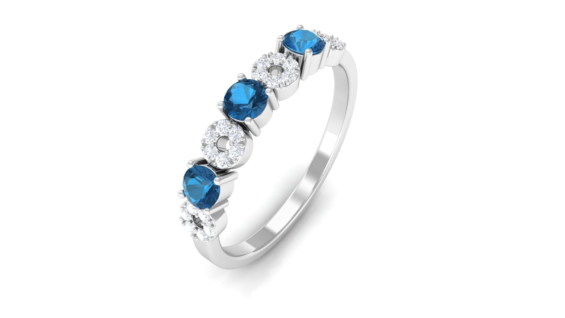 London Blue Topaz and Diamond Semi Eternity Ring London Blue Topaz - ( AAA ) - Quality - Rosec Jewels