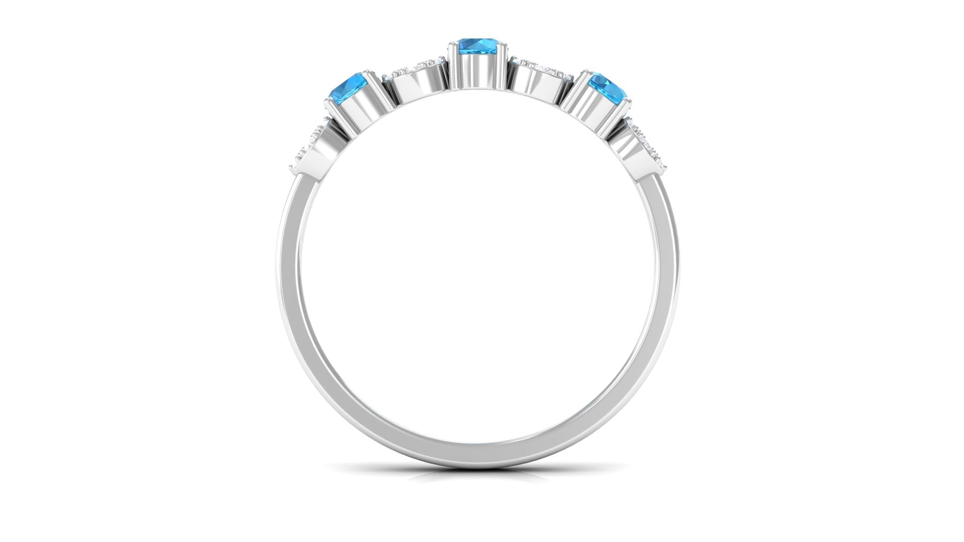 Semi Eternity Ring with Swiss Blue Topaz and Diamond Swiss Blue Topaz - ( AAA ) - Quality - Rosec Jewels