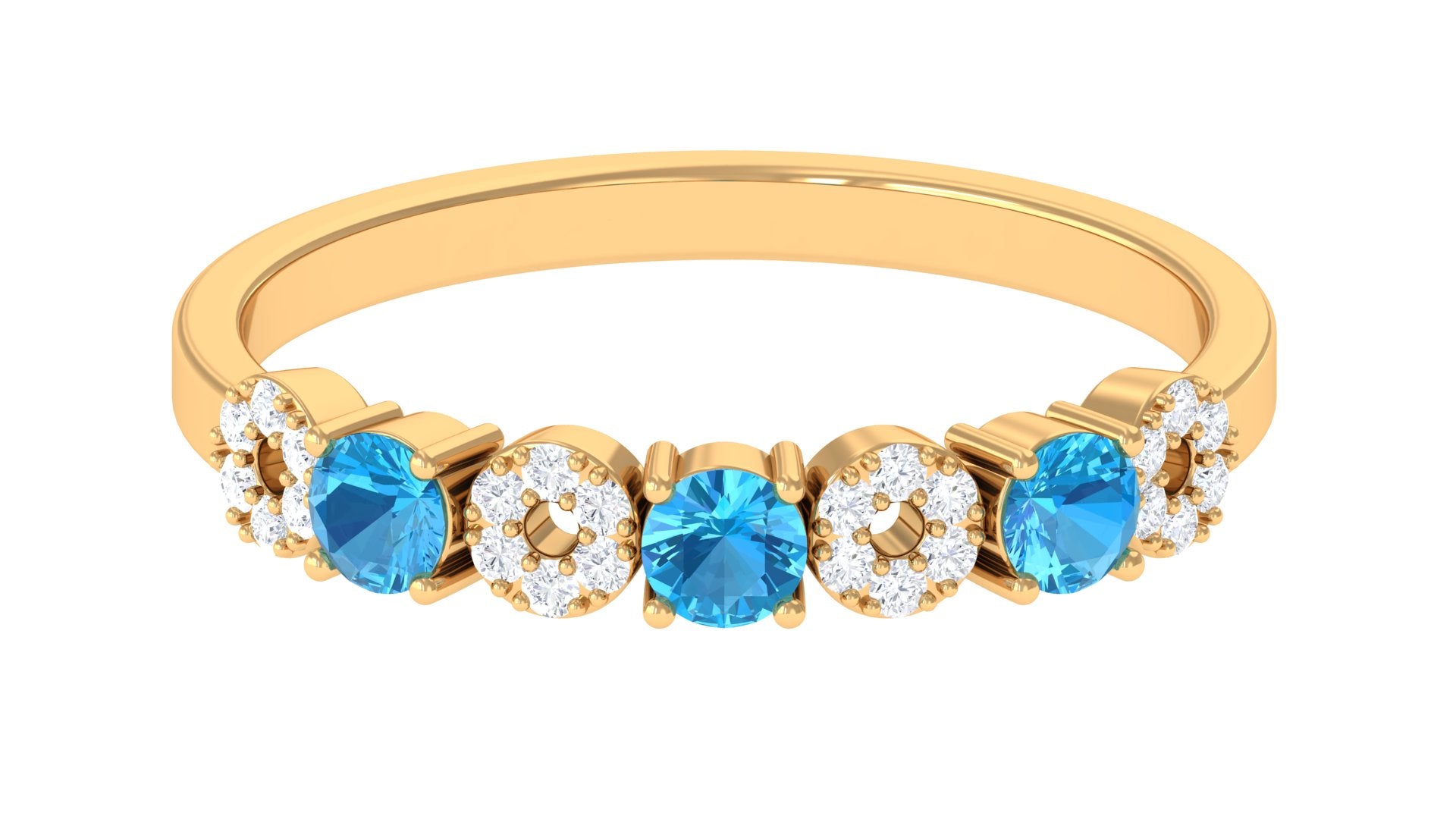 Semi Eternity Ring with Swiss Blue Topaz and Diamond Swiss Blue Topaz - ( AAA ) - Quality - Rosec Jewels