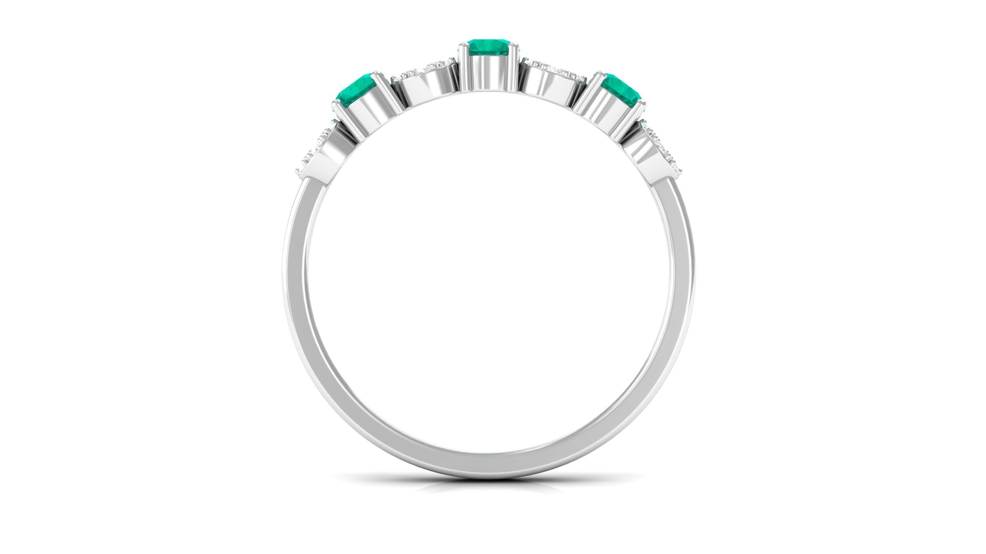 Real Emerald Half Eternity Ring with Diamond Emerald - ( AAA ) - Quality - Rosec Jewels