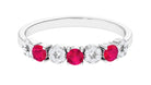 Natural Ruby Half Eternity Ring with Diamond Ruby - ( AAA ) - Quality - Rosec Jewels