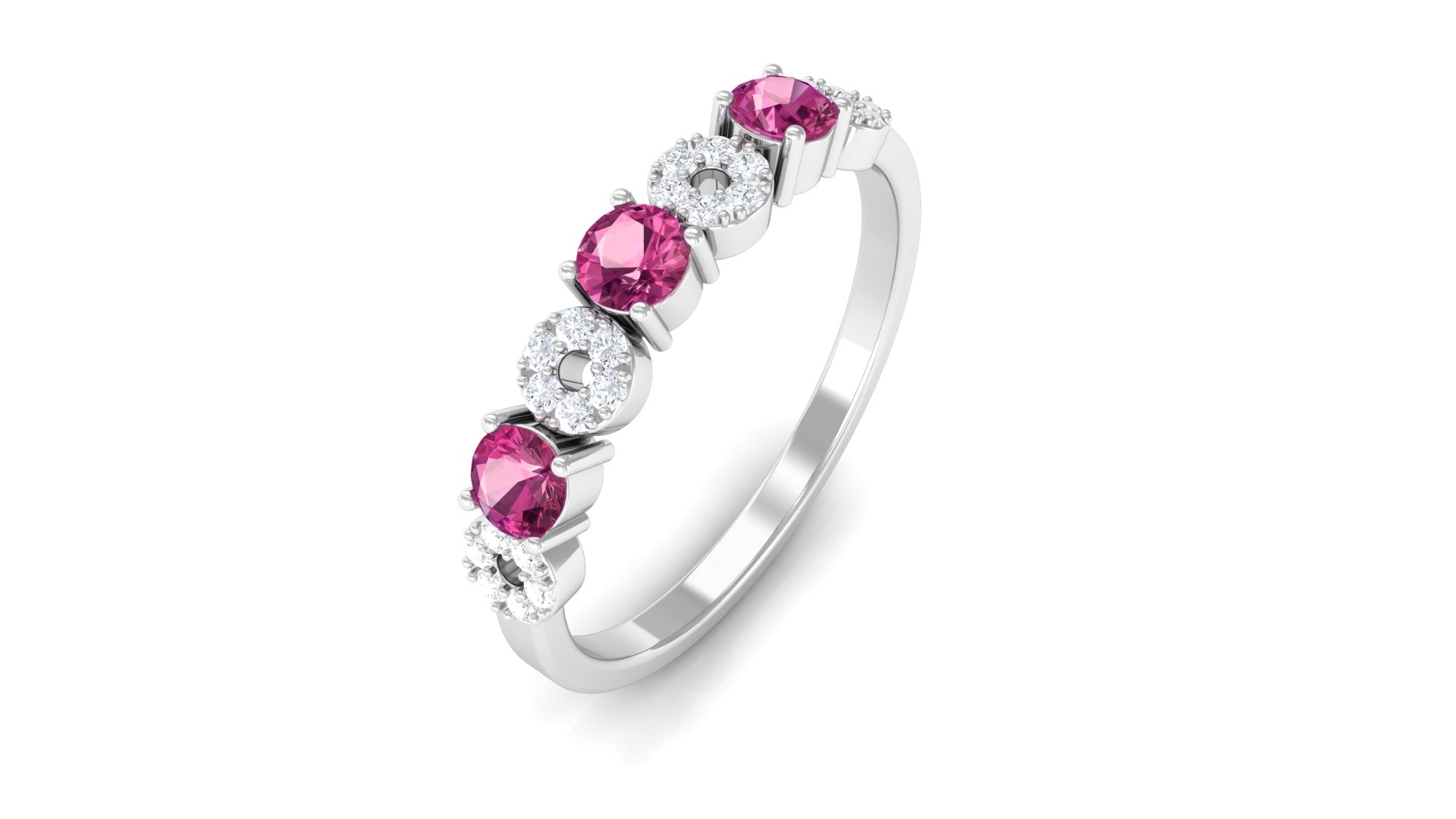 Semi Eternity Ring with Pink Tourmaline and Diamond Pink Tourmaline - ( AAA ) - Quality - Rosec Jewels