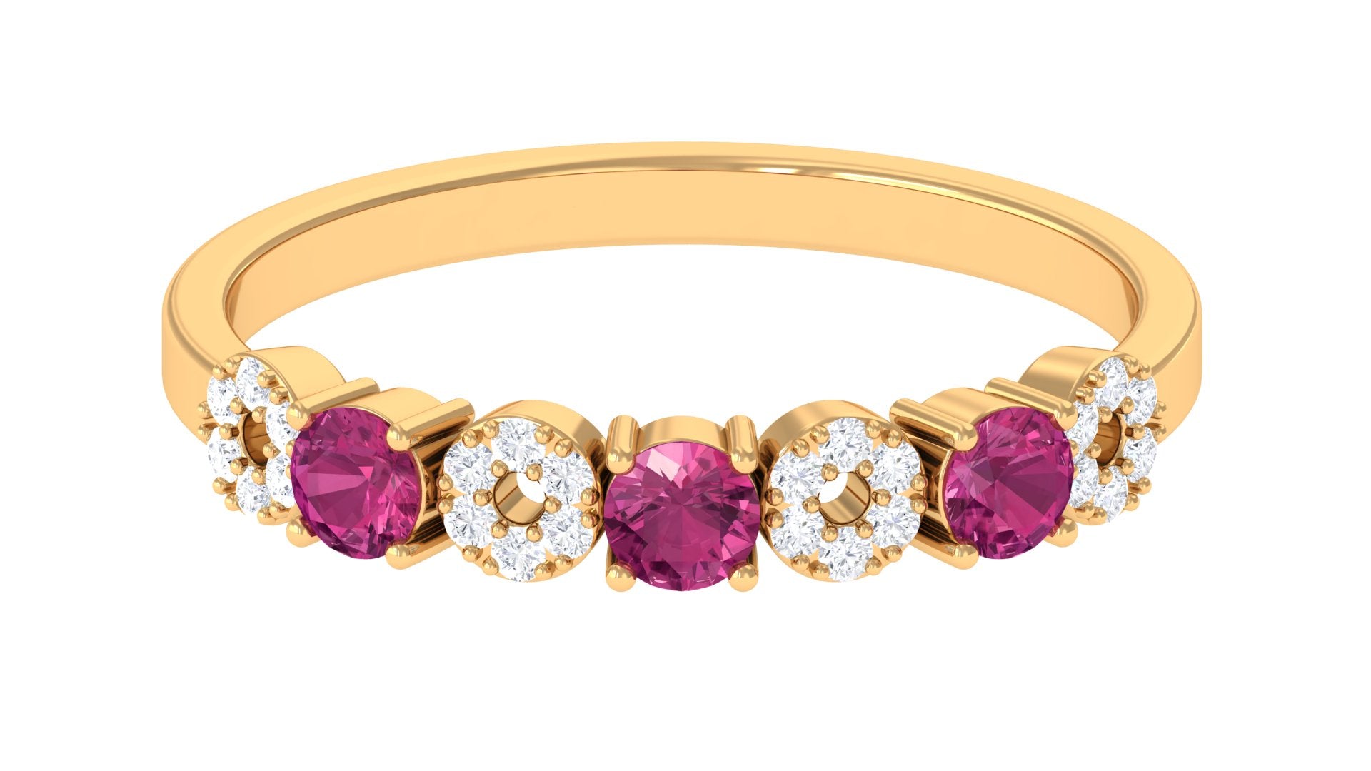 Semi Eternity Ring with Pink Tourmaline and Diamond Pink Tourmaline - ( AAA ) - Quality - Rosec Jewels