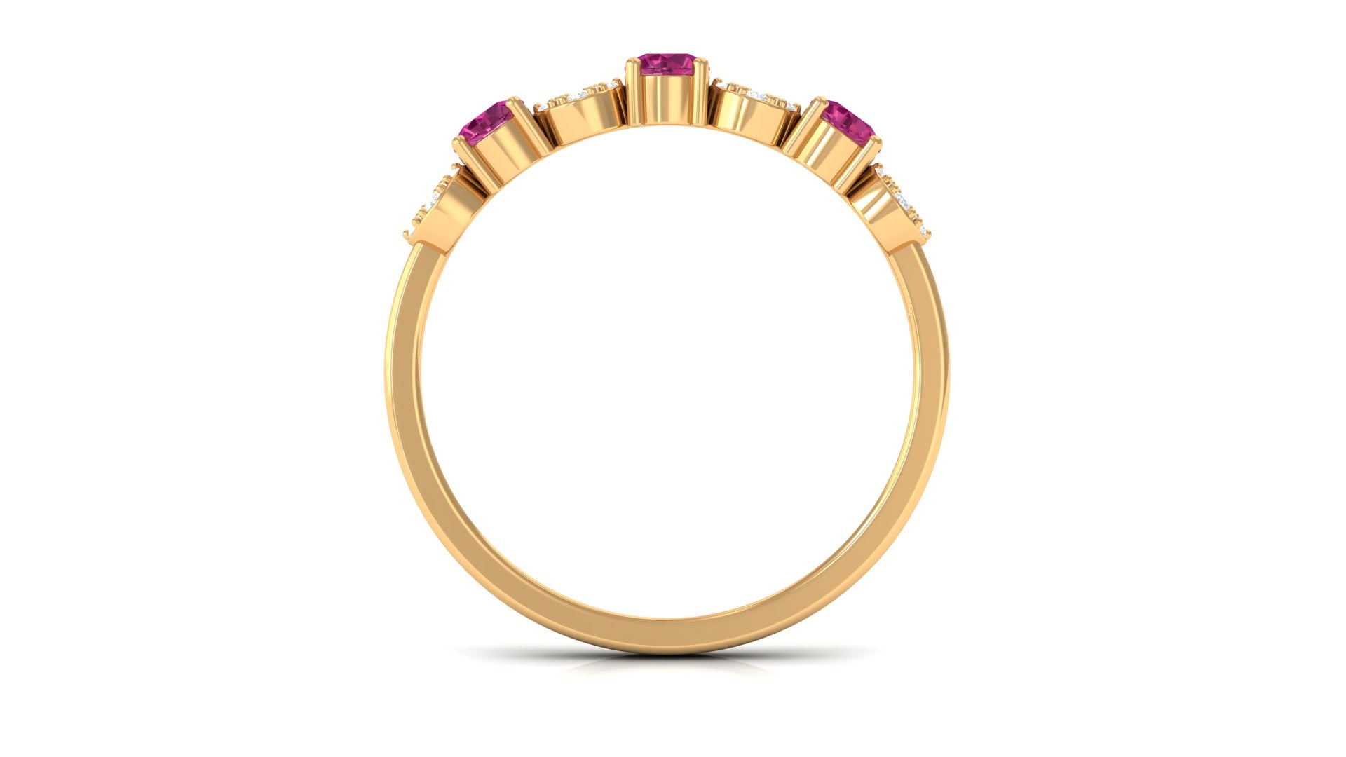 Semi Eternity Ring with Pink Tourmaline and Diamond Pink Tourmaline - ( AAA ) - Quality - Rosec Jewels