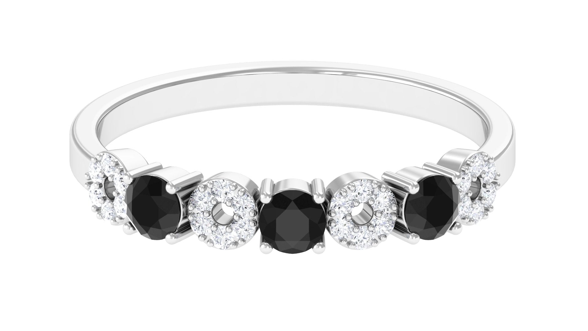 1/2 CT Black Onyx and Diamond Semi Eternity Ring Black Onyx - ( AAA ) - Quality - Rosec Jewels