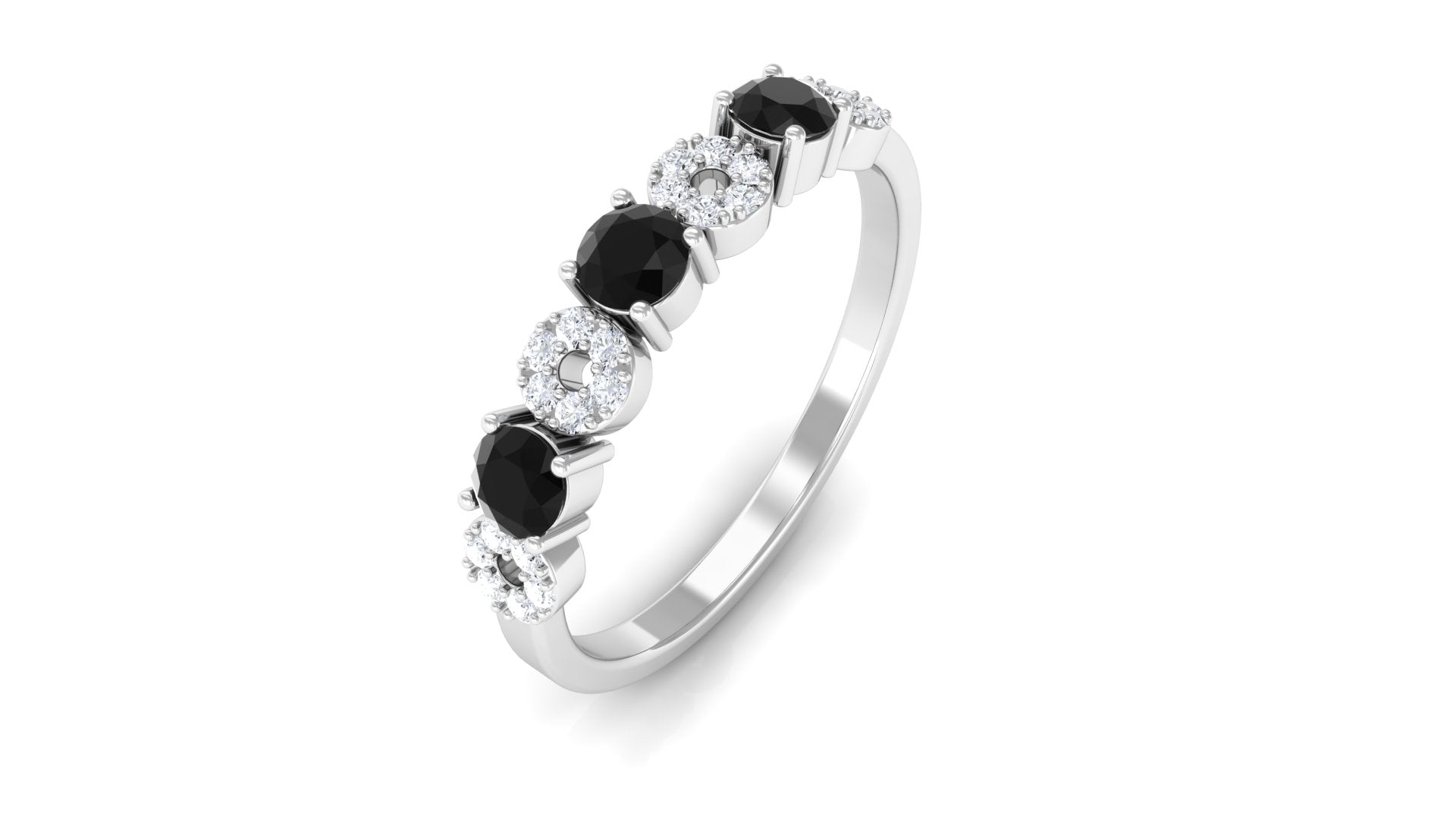 1/2 CT Black Onyx and Diamond Semi Eternity Ring Black Onyx - ( AAA ) - Quality - Rosec Jewels