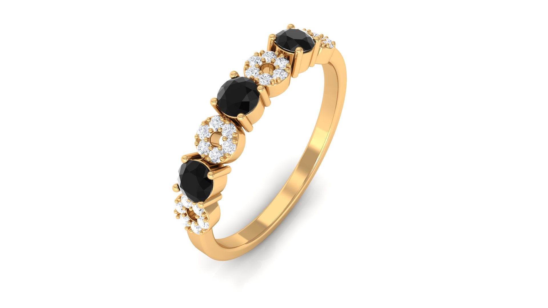 1/2 CT Black Onyx and Diamond Semi Eternity Ring Black Onyx - ( AAA ) - Quality - Rosec Jewels