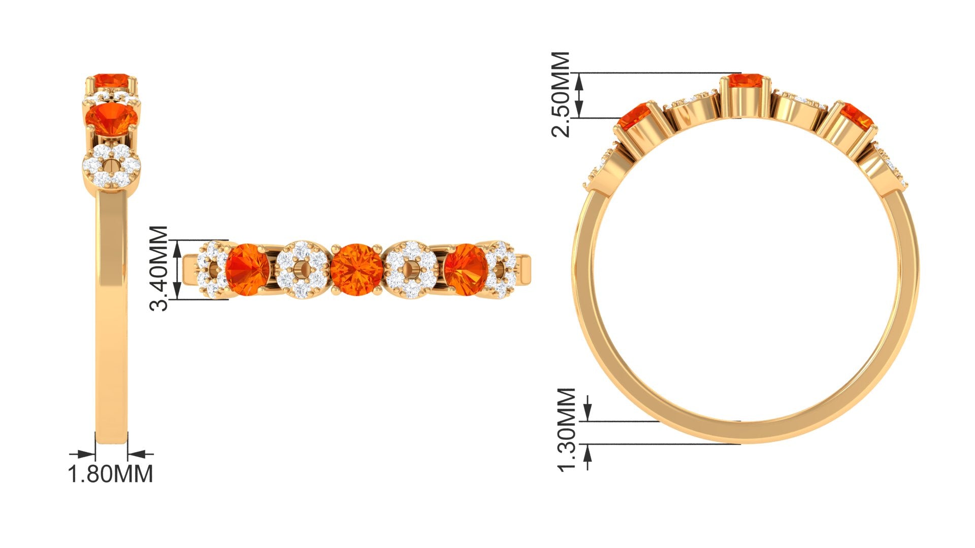 Semi Eternity Ring with Orange Sapphire and Diamond Orange Sapphire - ( AAA ) - Quality - Rosec Jewels