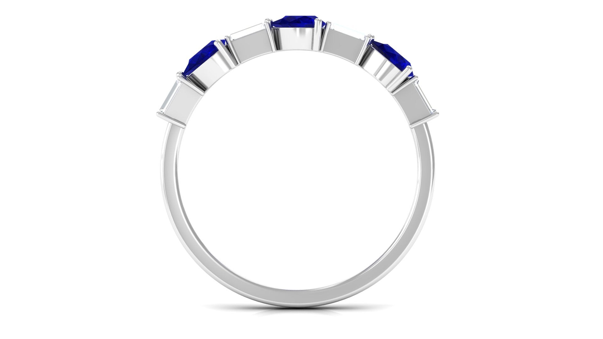 Blue Sapphire and Diamond East West Half Eternity Ring Blue Sapphire - ( AAA ) - Quality - Rosec Jewels