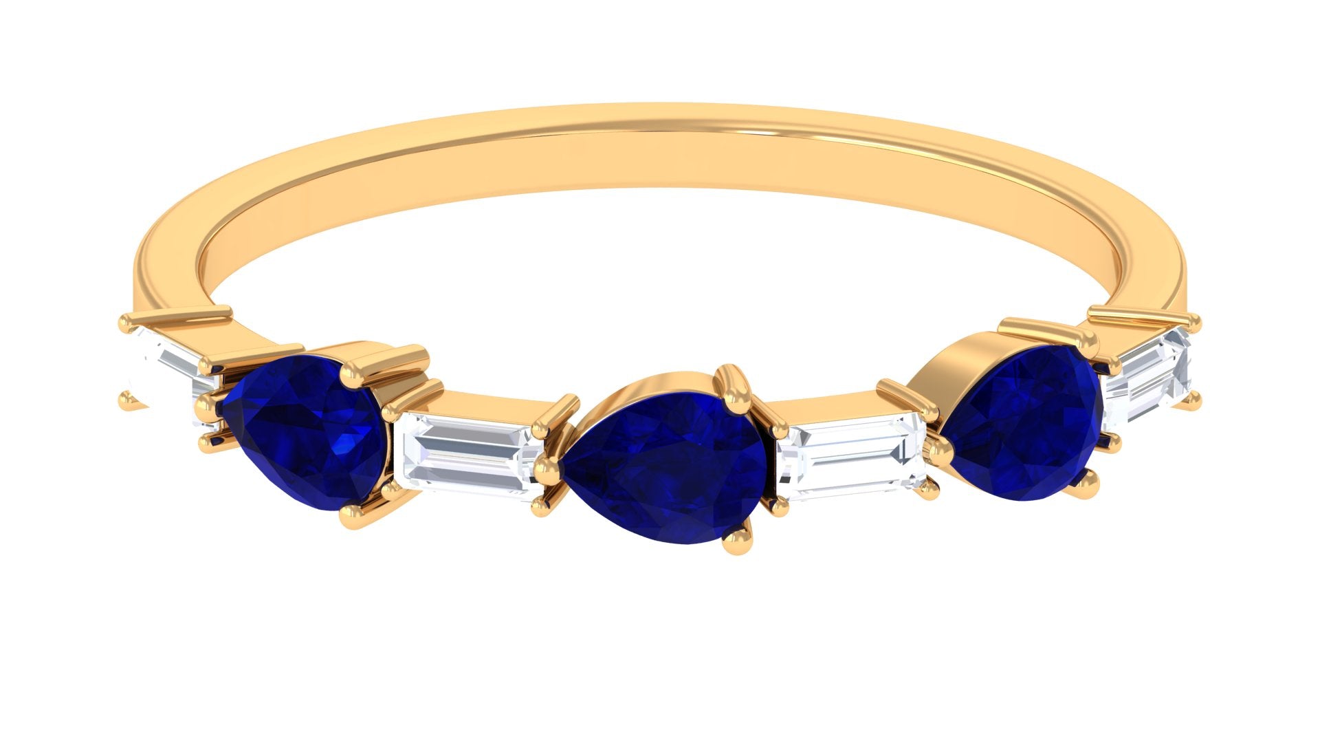 Blue Sapphire and Diamond East West Half Eternity Ring Blue Sapphire - ( AAA ) - Quality - Rosec Jewels