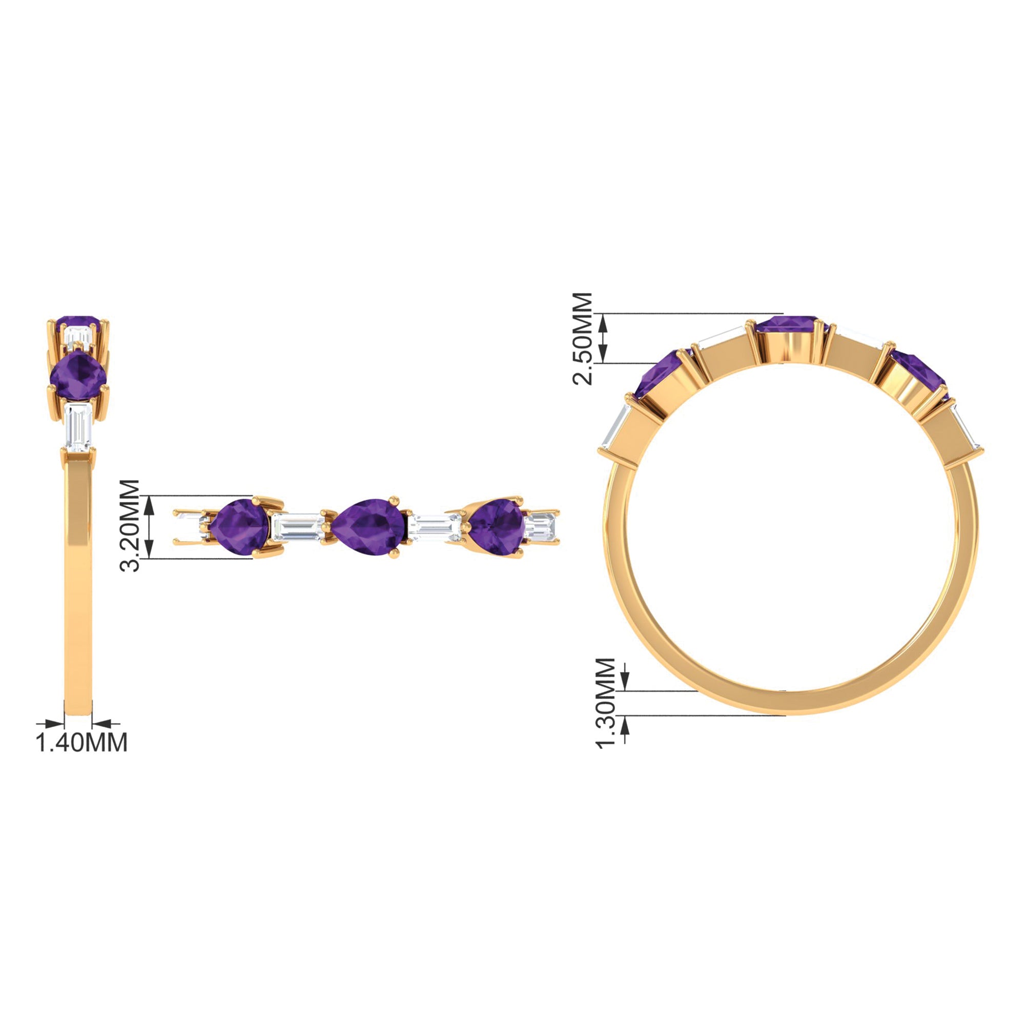 Real Amethyst and Diamond East West Half Eternity Ring Amethyst - ( AAA ) - Quality - Rosec Jewels