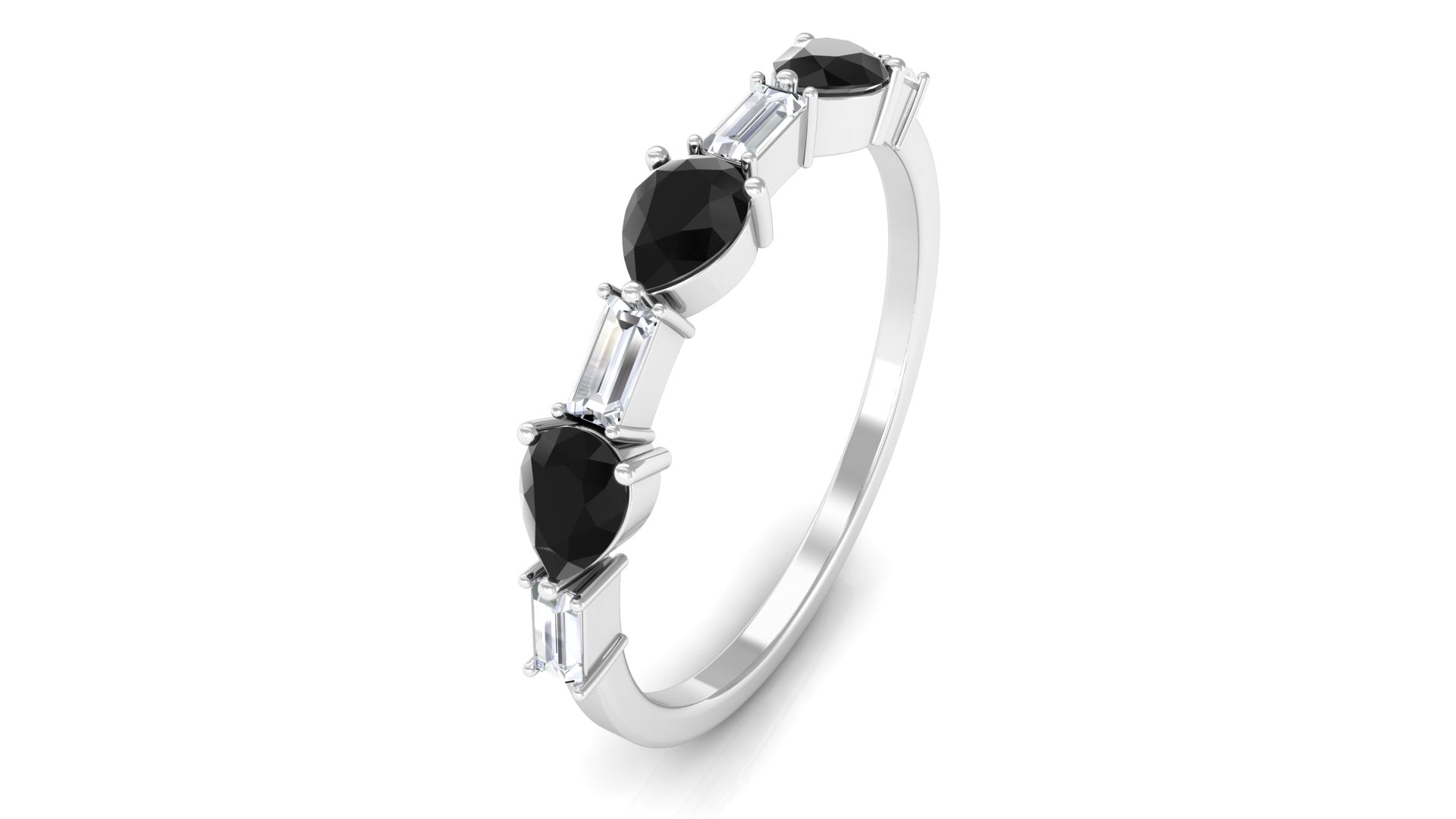 1 CT Black Onyx and Diamond East West Half Eternity Ring Black Onyx - ( AAA ) - Quality - Rosec Jewels