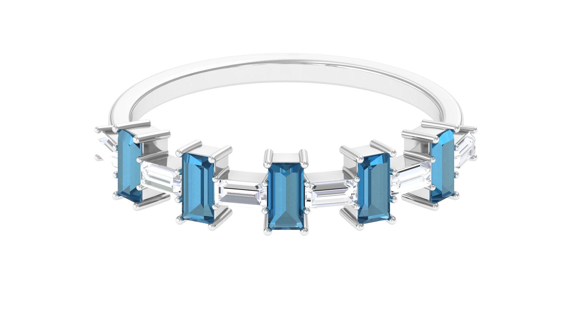 London Blue Topaz and Diamond East West Half Eternity Ring London Blue Topaz - ( AAA ) - Quality - Rosec Jewels