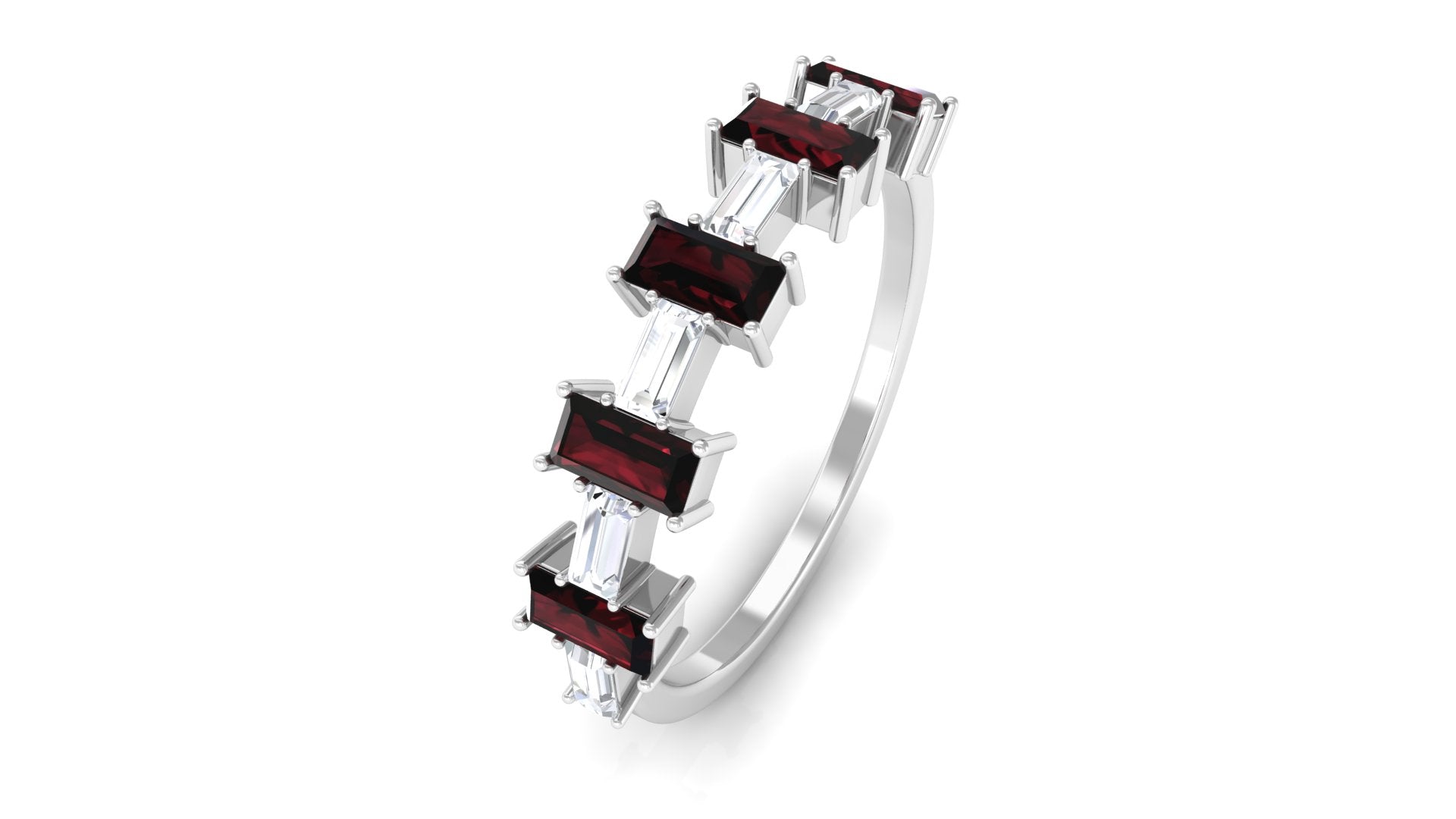 Garnet East West Half Eternity Ring with Diamond Garnet - ( AAA ) - Quality - Rosec Jewels