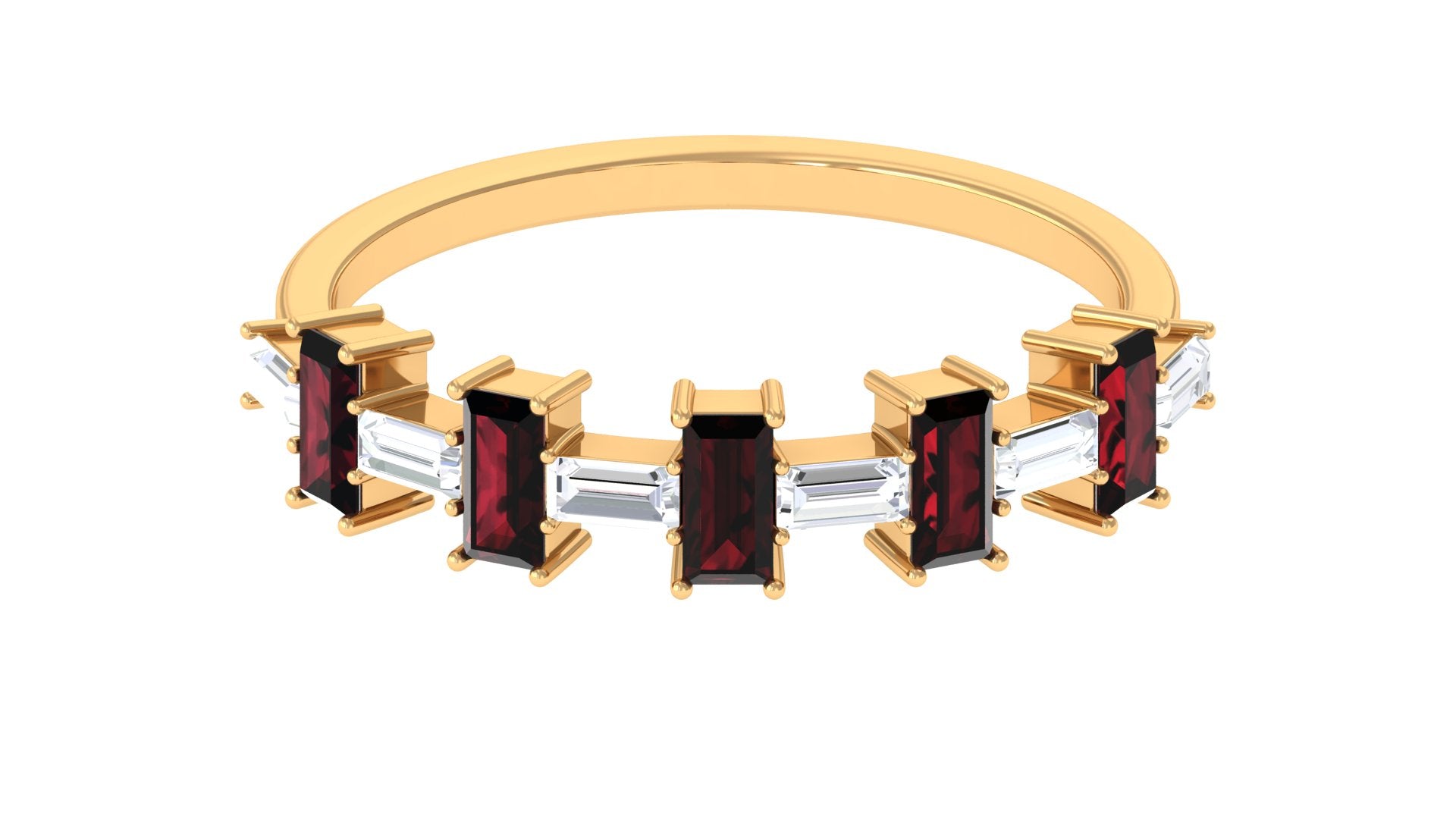 Garnet East West Half Eternity Ring with Diamond Garnet - ( AAA ) - Quality - Rosec Jewels