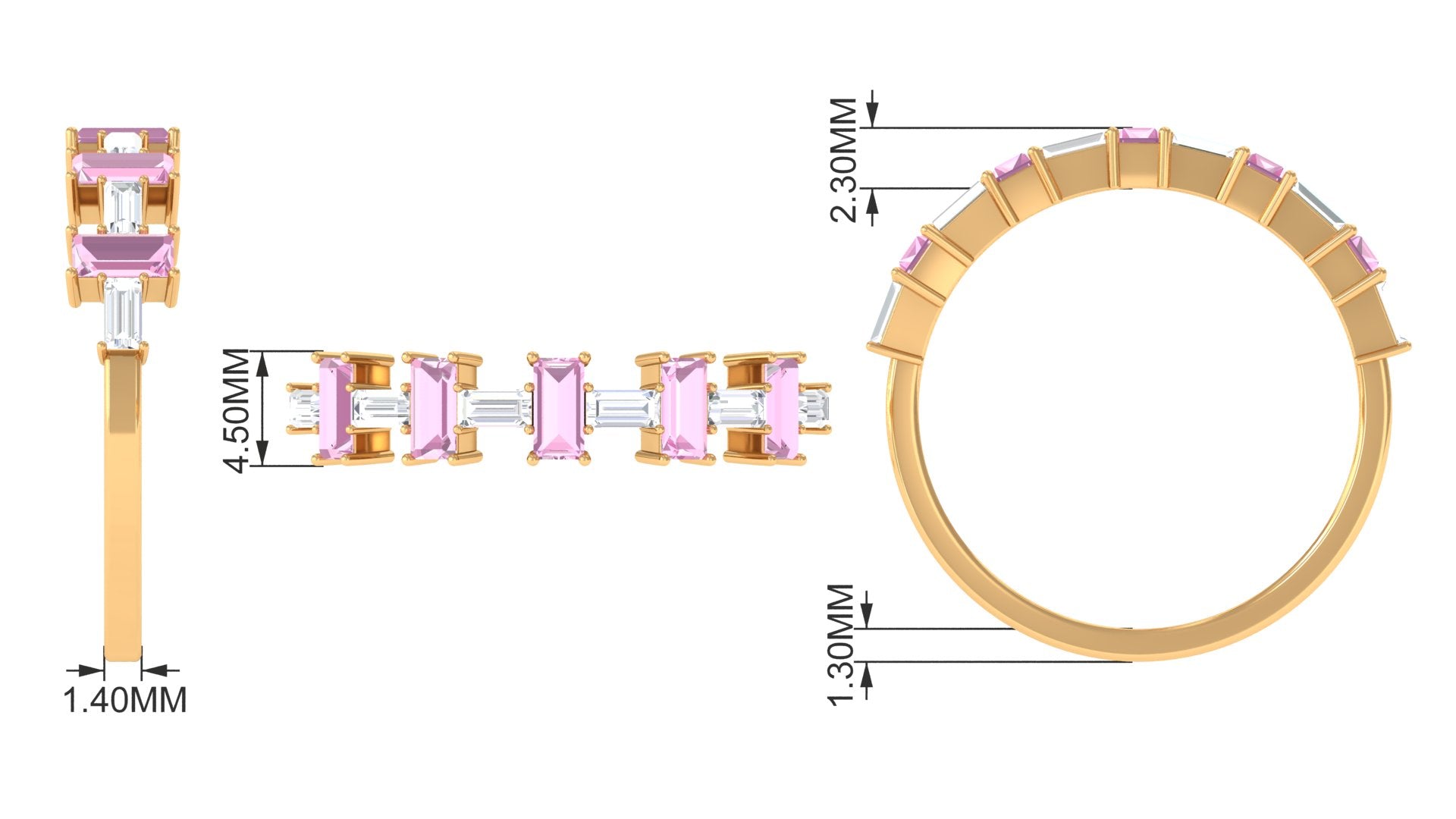 Pink Tourmaline and Moissanite East West Half Eternity Ring Pink Tourmaline - ( AAA ) - Quality - Rosec Jewels