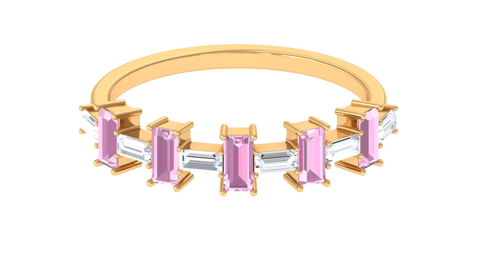 Pink Tourmaline and Moissanite East West Half Eternity Ring Pink Tourmaline - ( AAA ) - Quality - Rosec Jewels