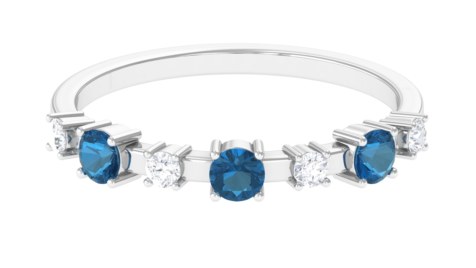 Minimal London Blue Topaz Stackable Band Ring with Diamond London Blue Topaz - ( AAA ) - Quality - Rosec Jewels