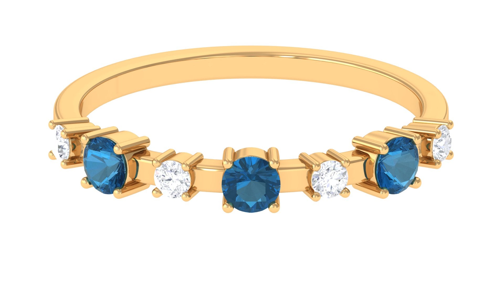 Minimal London Blue Topaz Stackable Band Ring with Diamond London Blue Topaz - ( AAA ) - Quality - Rosec Jewels