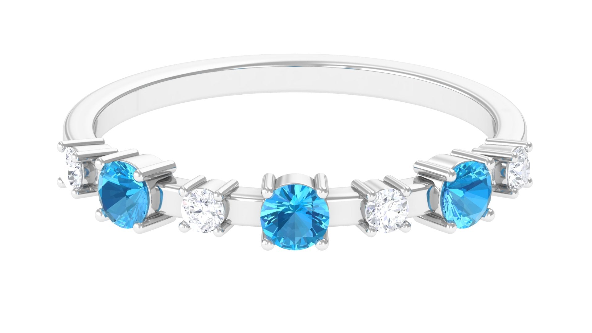 Swiss Blue Topaz and Diamond Half Eternity Ring Swiss Blue Topaz - ( AAA ) - Quality - Rosec Jewels