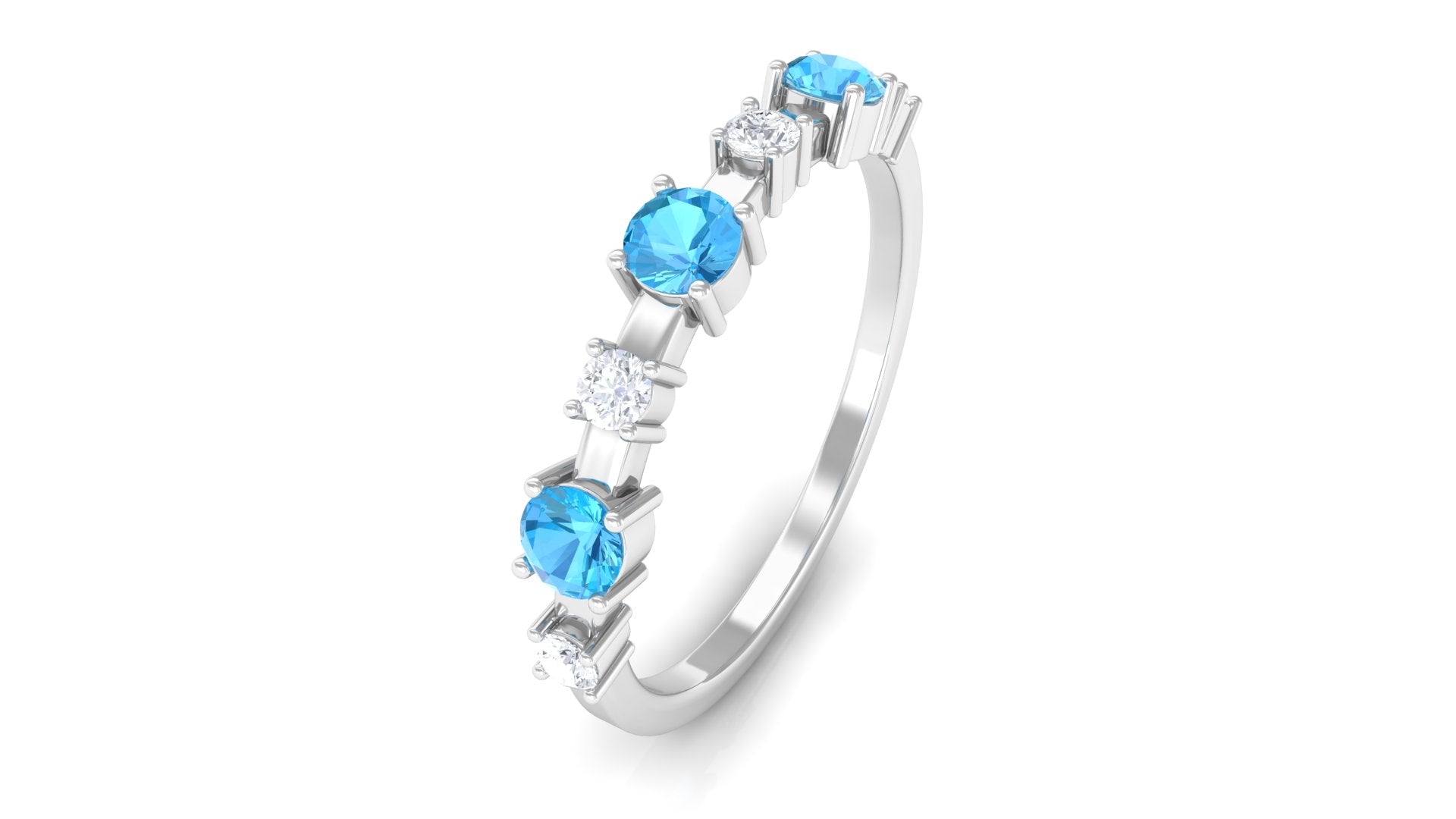 Swiss Blue Topaz and Diamond Half Eternity Ring Swiss Blue Topaz - ( AAA ) - Quality - Rosec Jewels