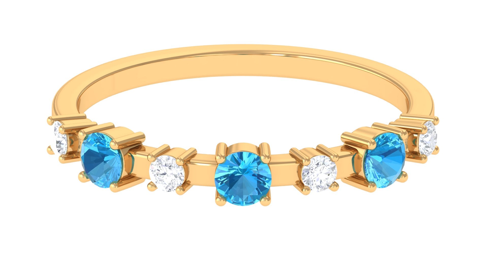 Swiss Blue Topaz and Diamond Half Eternity Ring Swiss Blue Topaz - ( AAA ) - Quality - Rosec Jewels