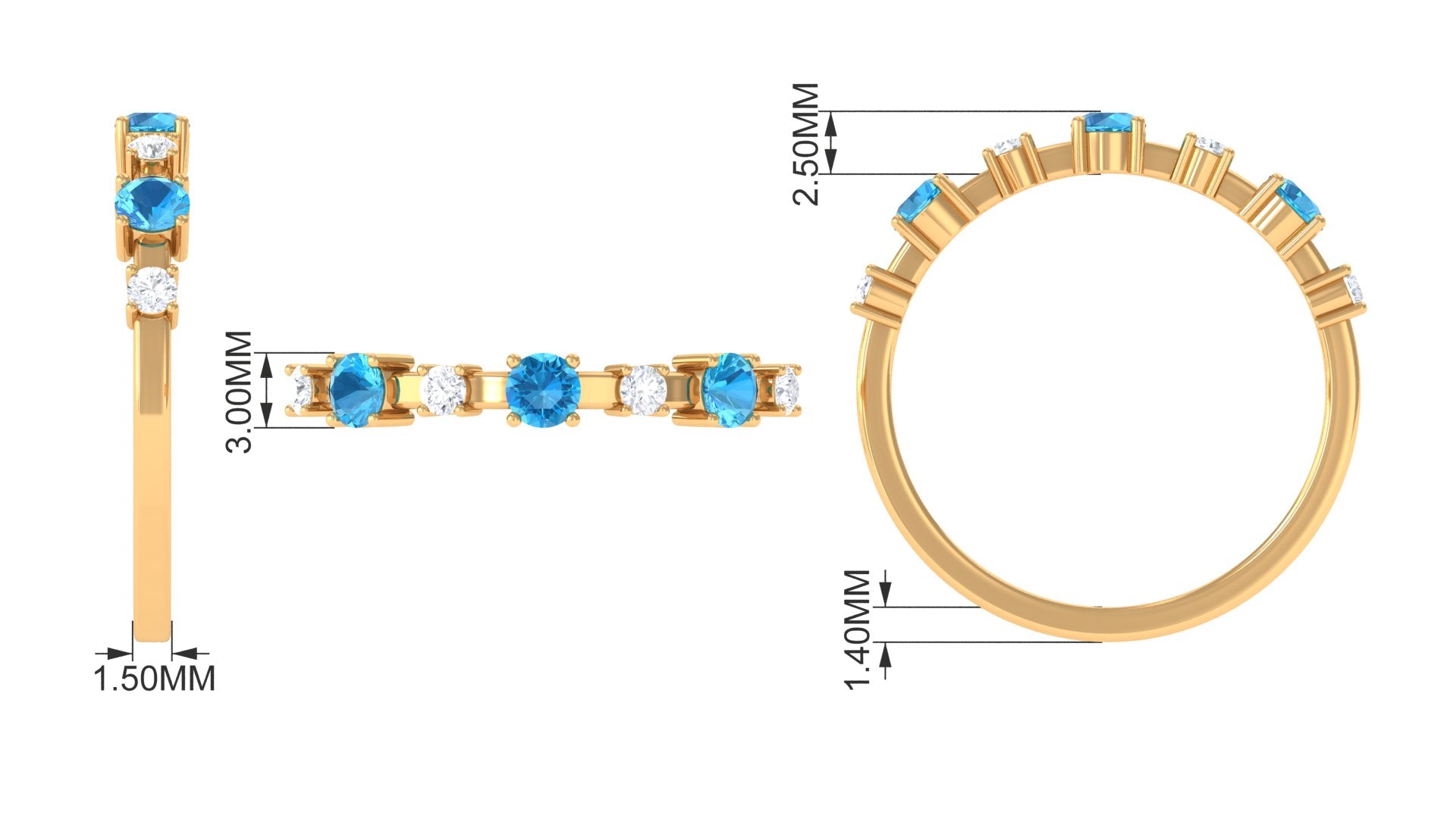 Swiss Blue Topaz and Diamond Half Eternity Ring Swiss Blue Topaz - ( AAA ) - Quality - Rosec Jewels