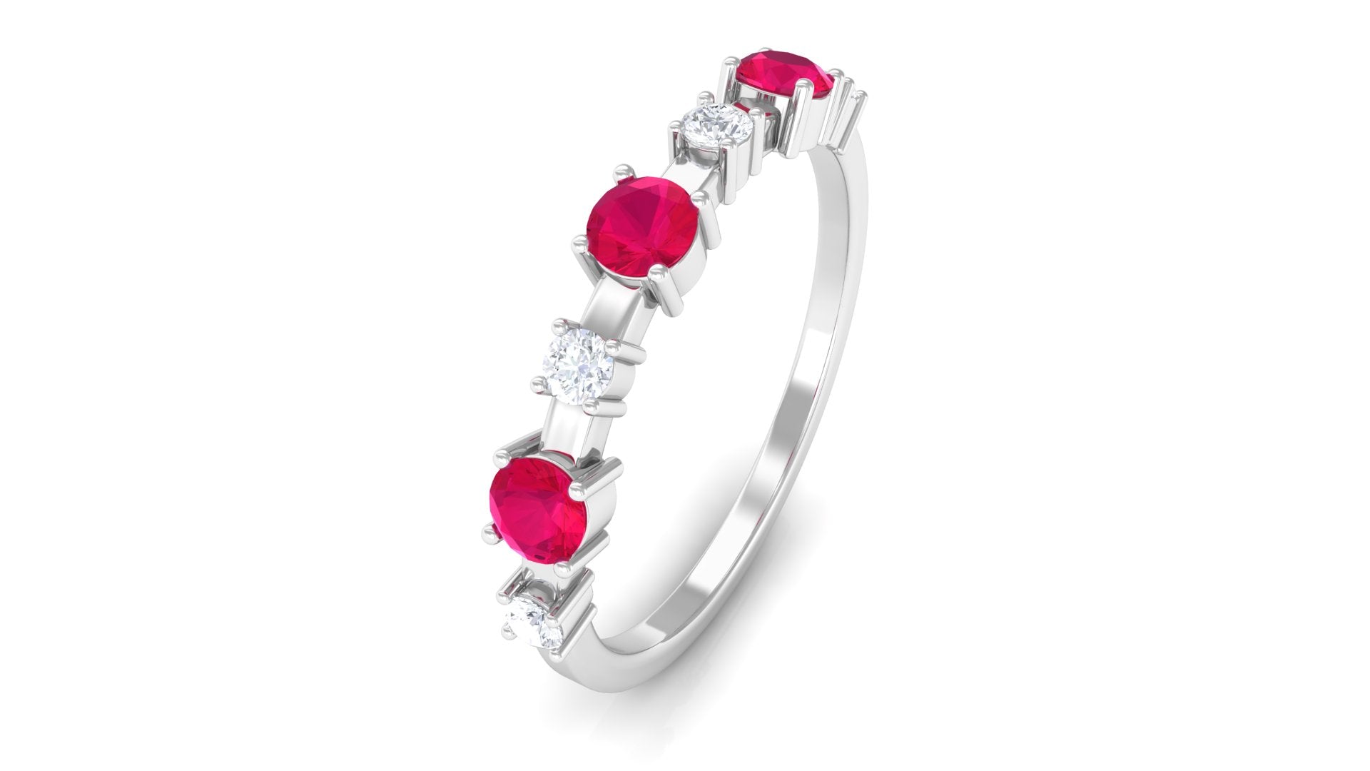 Semi Eternity Ring with Ruby and Diamond Ruby - ( AAA ) - Quality - Rosec Jewels