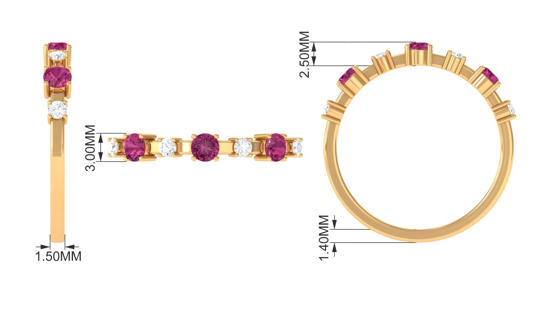 Pink Tourmaline and Diamond Half Eternity Ring Pink Tourmaline - ( AAA ) - Quality - Rosec Jewels