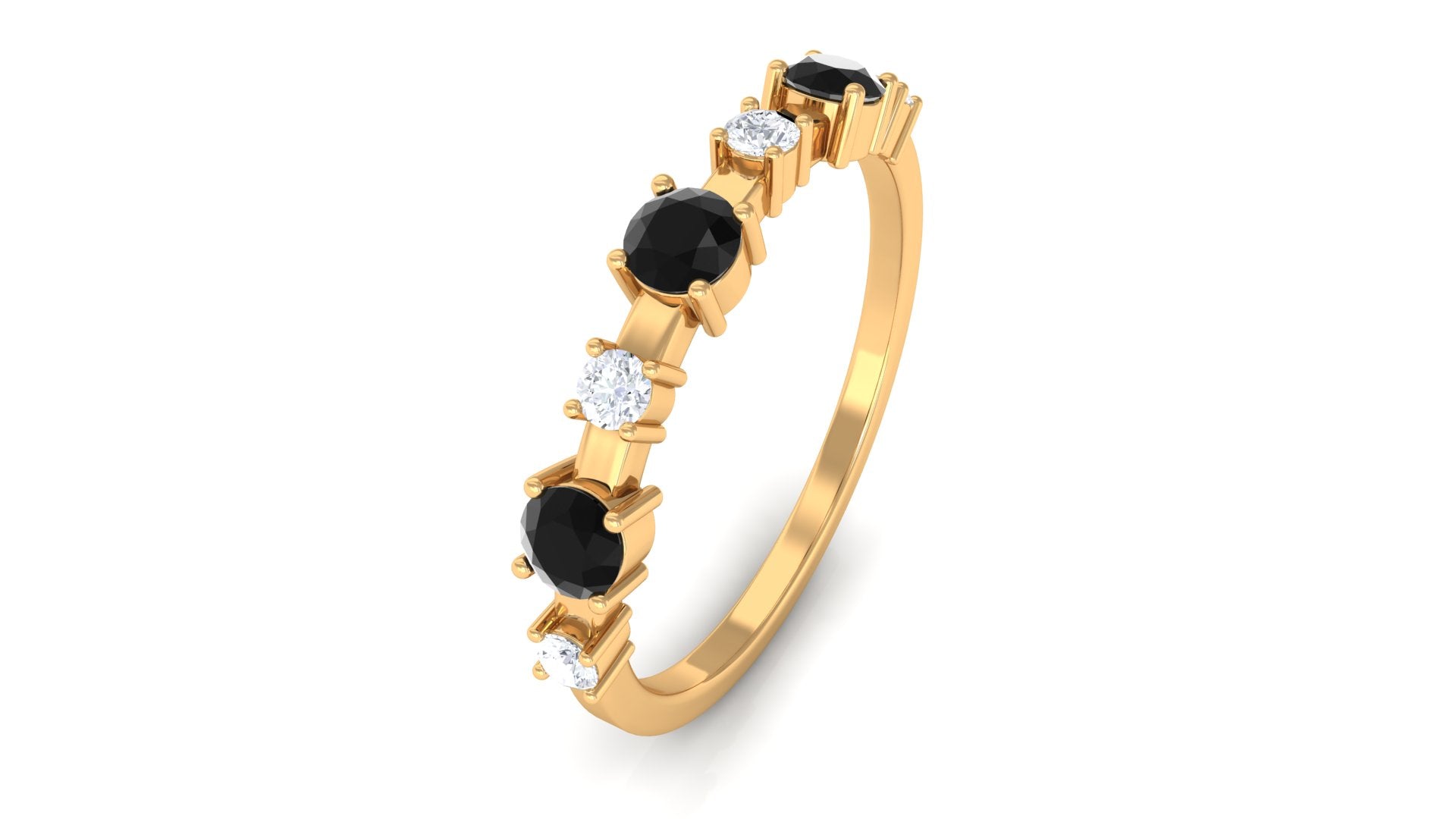 Black Spinel and Diamond Half Eternity Ring Black Spinel - ( AAA ) - Quality - Rosec Jewels