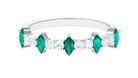 Marquise shape Emerald Half Eternity Ring with Diamond Emerald - ( AAA ) - Quality - Rosec Jewels