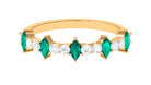 Marquise shape Emerald Half Eternity Ring with Diamond Emerald - ( AAA ) - Quality - Rosec Jewels