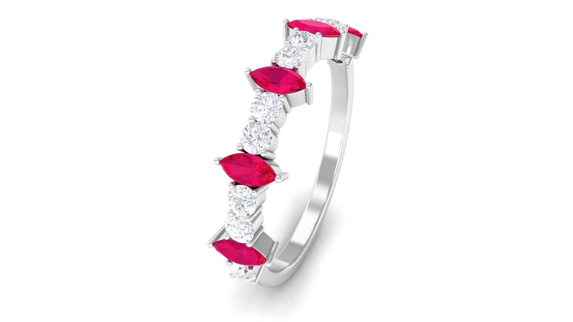 Red Ruby and Diamond Half Eternity Ring Ruby - ( AAA ) - Quality - Rosec Jewels