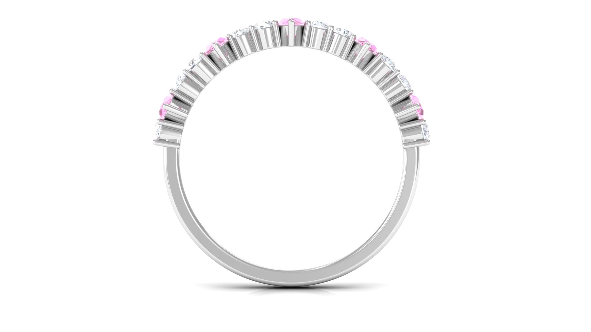 Lab-Created Pink Sapphire and Diamond Half Eternity Ring Lab Created Pink Sapphire - ( AAAA ) - Quality - Rosec Jewels