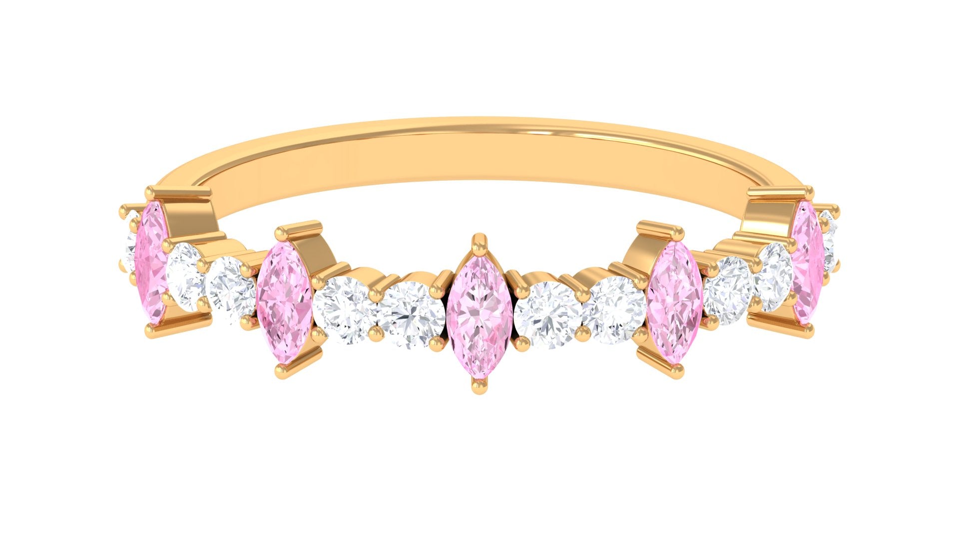 Lab-Created Pink Sapphire and Diamond Half Eternity Ring Lab Created Pink Sapphire - ( AAAA ) - Quality - Rosec Jewels