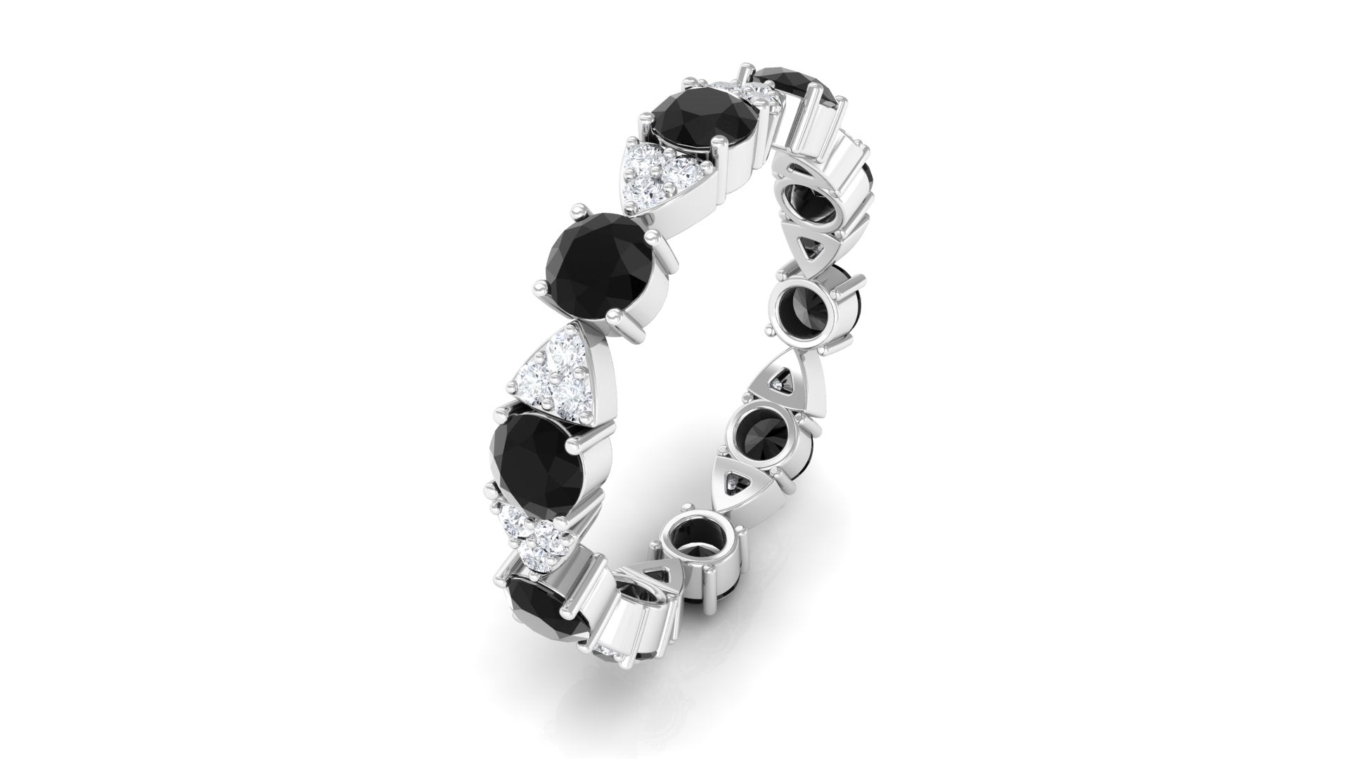 Designer Eternity Ring with Black Onyx and Diamond Black Onyx - ( AAA ) - Quality - Rosec Jewels