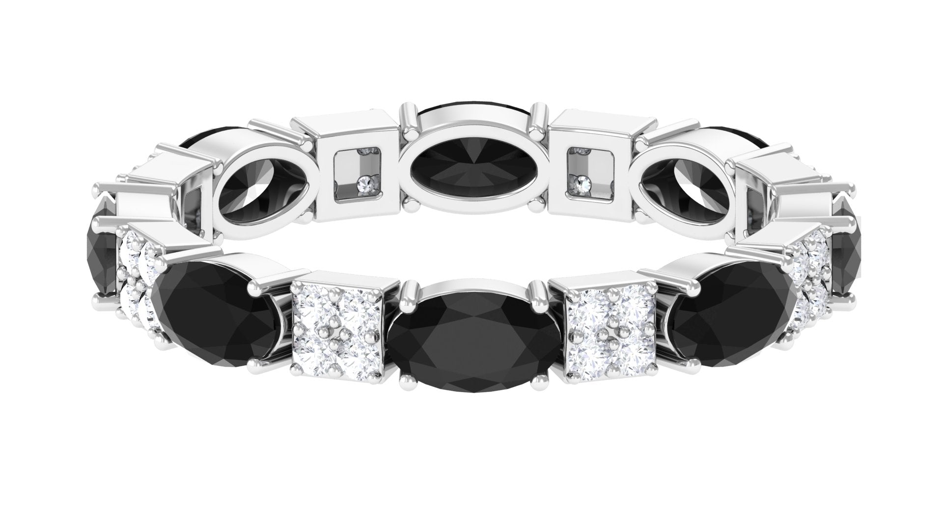 Alternate Black Onyx and Diamond Eternity Ring Black Onyx - ( AAA ) - Quality - Rosec Jewels