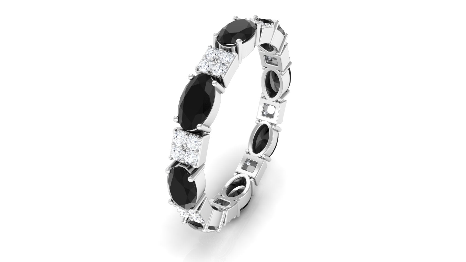 Alternate Black Onyx and Diamond Eternity Ring Black Onyx - ( AAA ) - Quality - Rosec Jewels