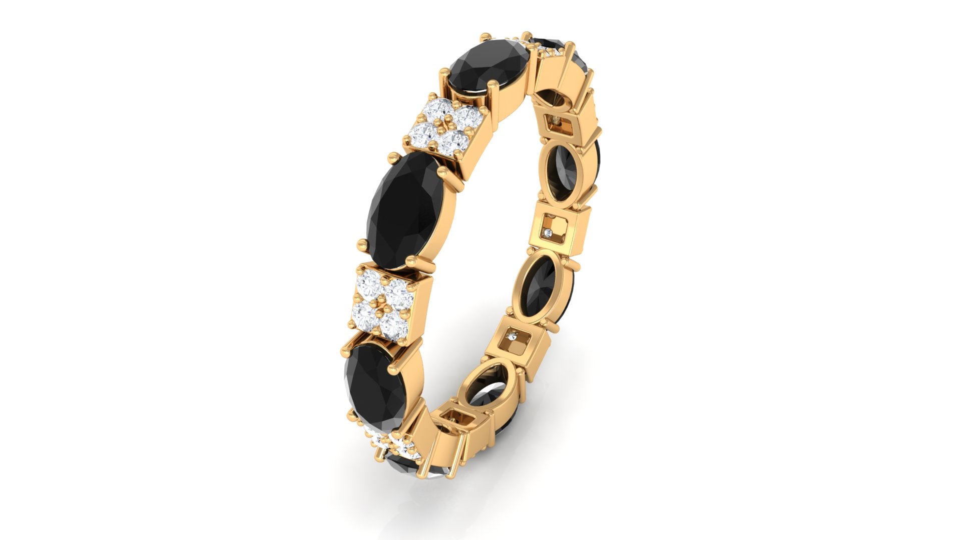 Alternate Black Onyx and Diamond Eternity Ring Black Onyx - ( AAA ) - Quality - Rosec Jewels