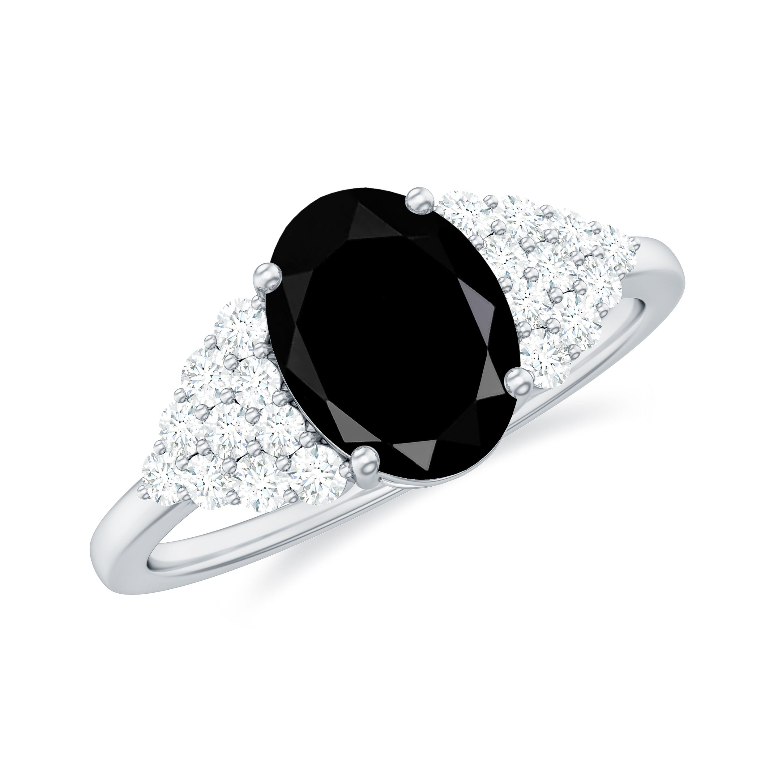 Created Black Diamond Oval Engagement Ring with Diamond Lab Created Black Diamond - ( AAAA ) - Quality - Rosec Jewels