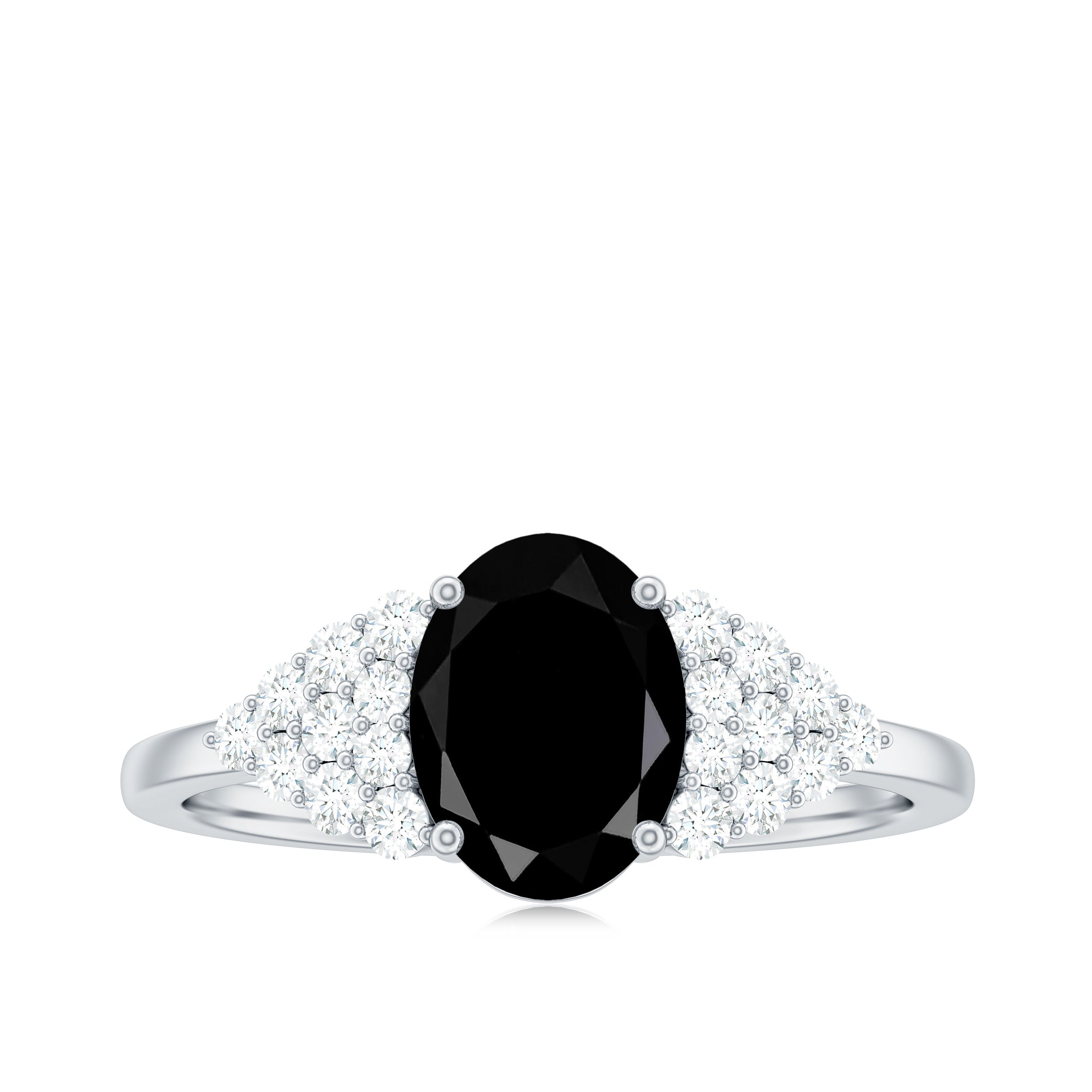 Created Black Diamond Oval Engagement Ring with Diamond Lab Created Black Diamond - ( AAAA ) - Quality - Rosec Jewels