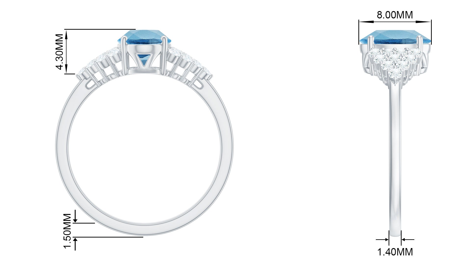 1.75 CT Swiss Blue Topaz Solitaire Ring with Diamond Accent Swiss Blue Topaz - ( AAA ) - Quality - Rosec Jewels