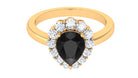 2.50 CT Black Spinel Teardrop Ring with Moissanite Black Spinel - ( AAA ) - Quality - Rosec Jewels