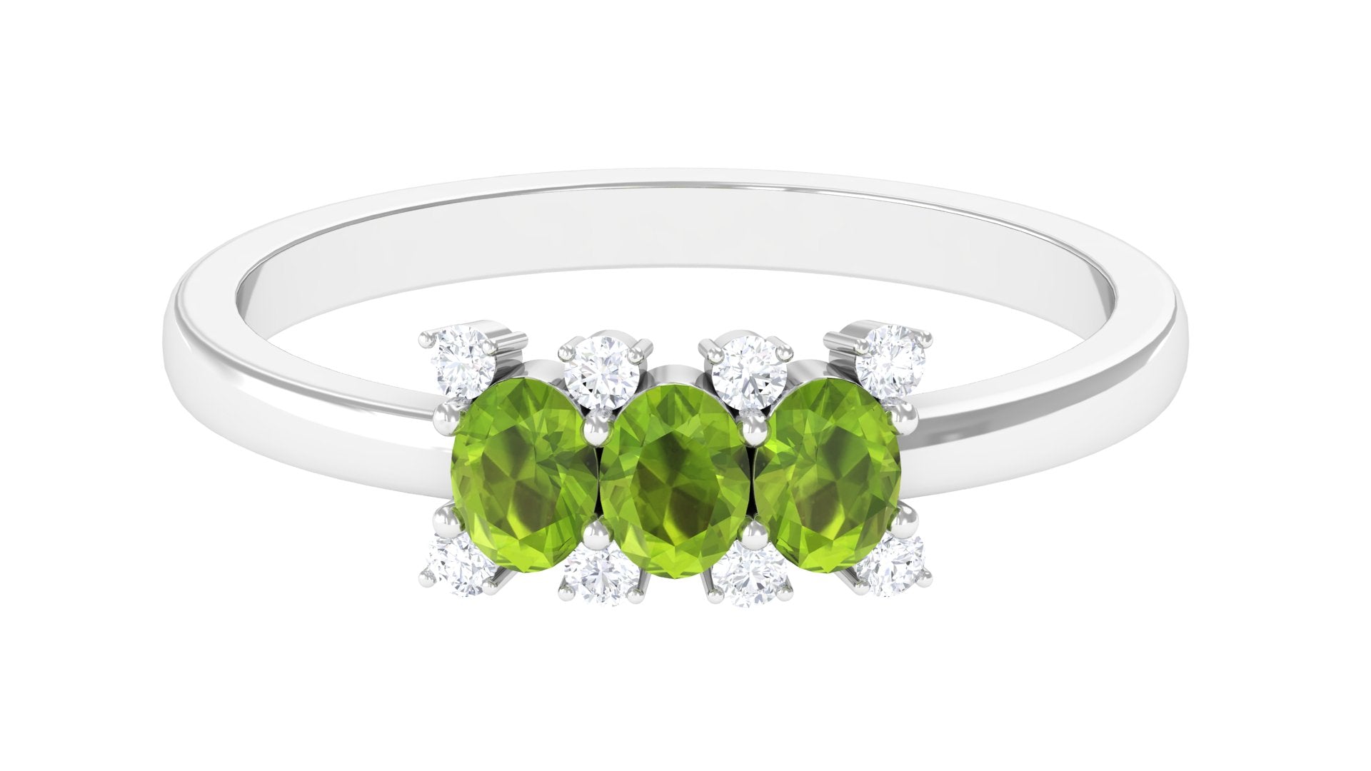 3/4 CT Oval Cut Peridot Three Stone Ring with Diamond Stones Peridot - ( AAA ) - Quality - Rosec Jewels