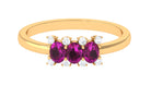 0.75 CT Oval Cut Rhodolite Three Stone Ring with Diamond Rhodolite - ( AAA ) - Quality - Rosec Jewels