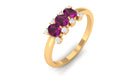 0.75 CT Oval Cut Rhodolite Three Stone Ring with Diamond Rhodolite - ( AAA ) - Quality - Rosec Jewels